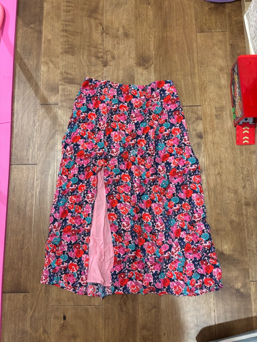 Maeve Pink & Red Floral Midi Skirt